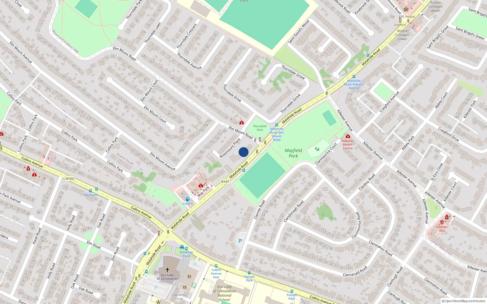 Overhead map showing the location of 4 Rosemount, Malahide Road, Donnycarney Dublin 5