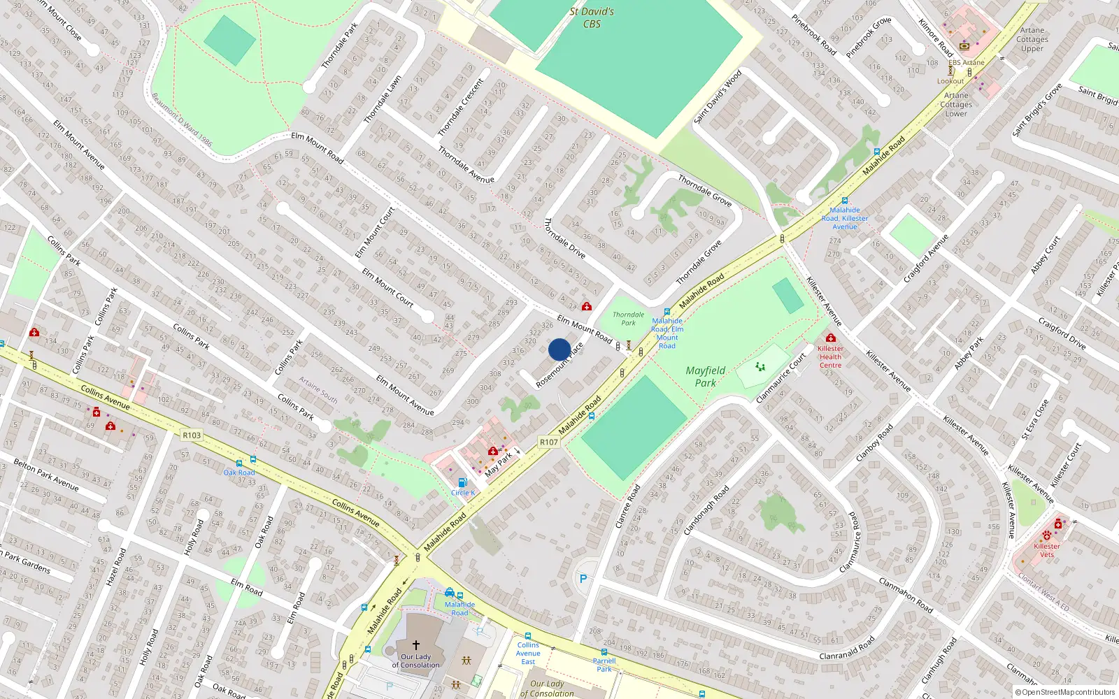 Overhead map showing the location of 4 Rosemount Place, Dublin 5