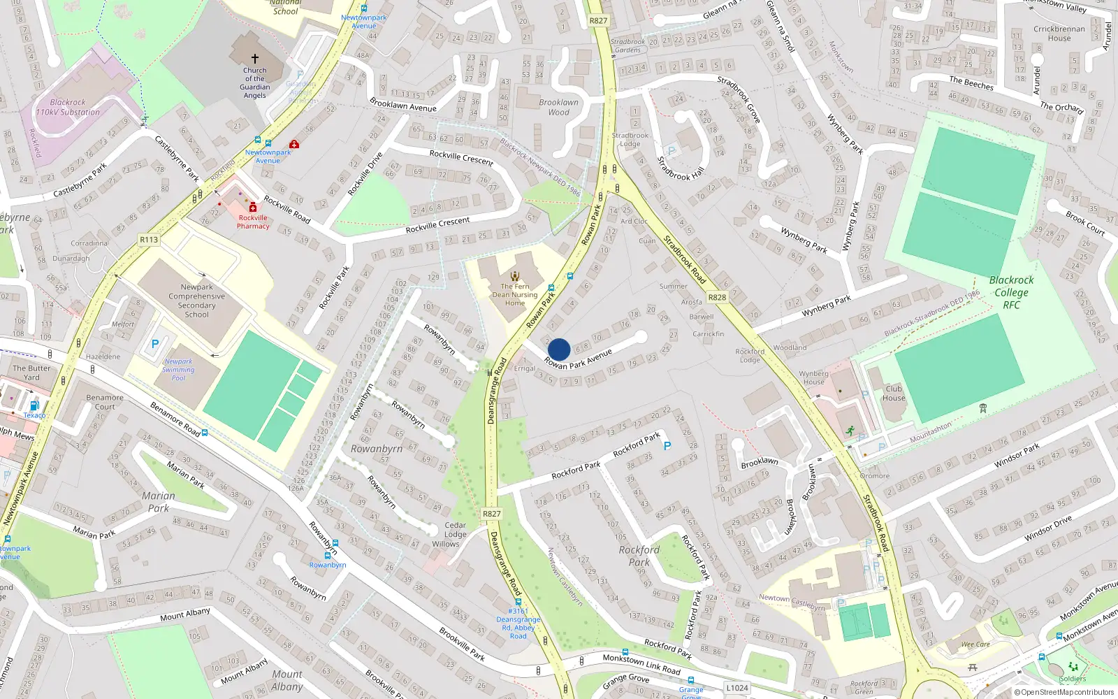 Overhead map showing the location of 4 Rowan Park Avenue, Blackrock