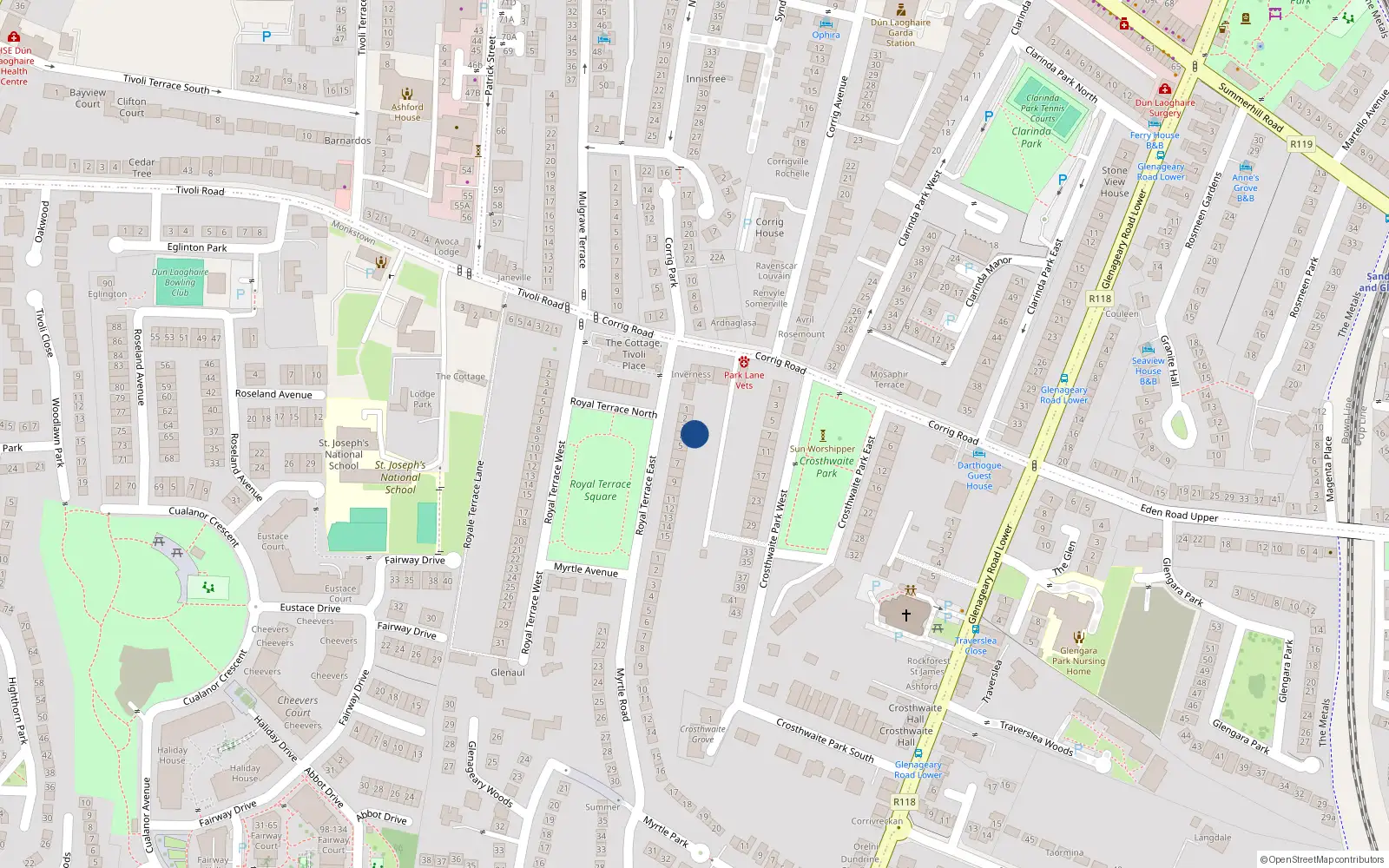 Overhead map showing the location of 4 Royal Terrace East, Dublin