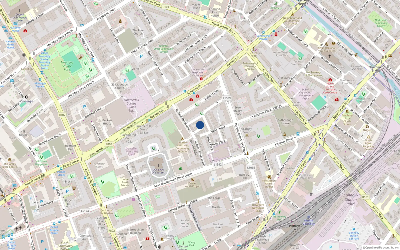 Overhead map showing the location of 4 Rutland Cottages, Dublin 1