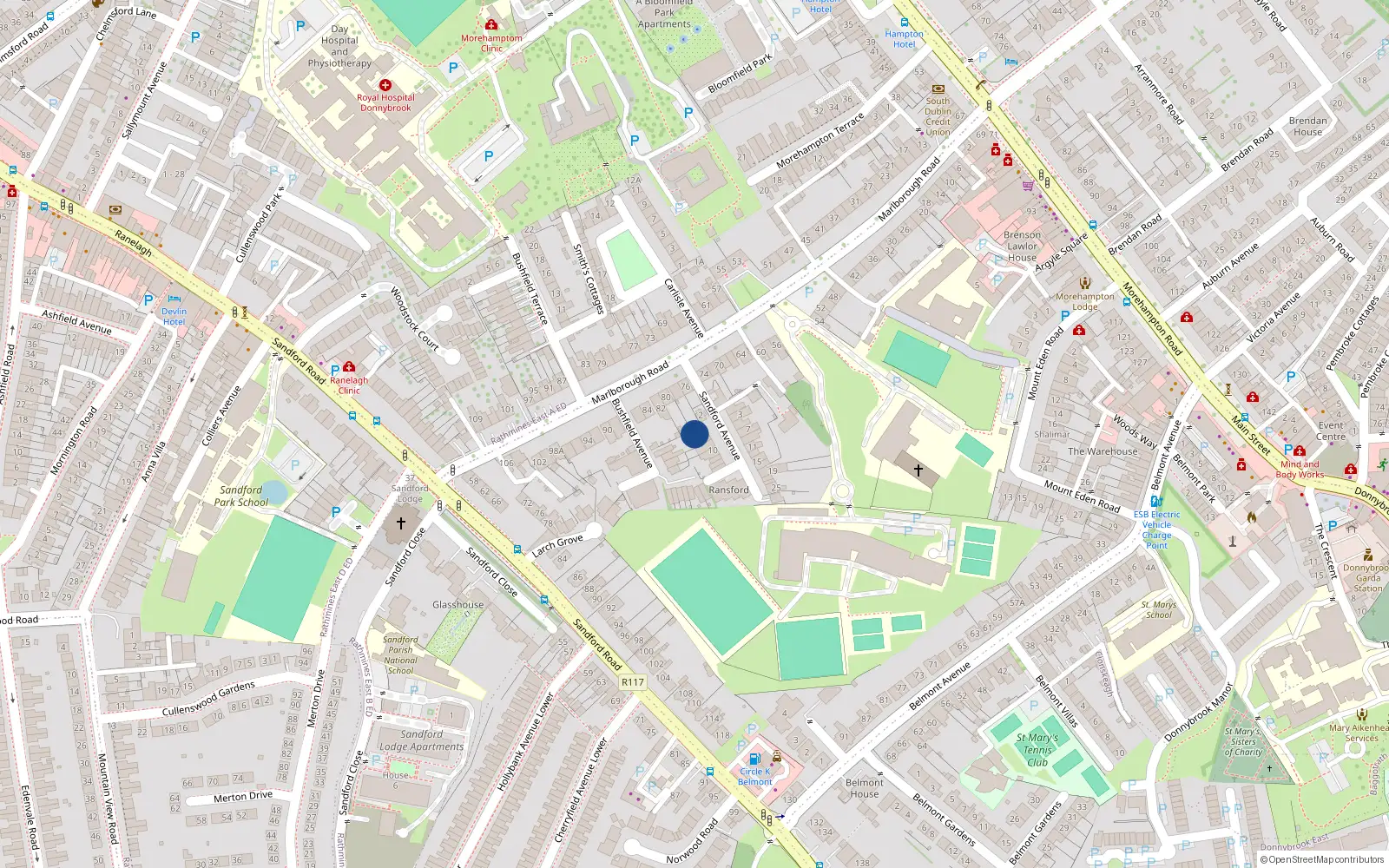 Overhead map showing the location of 4 Sandford Avenue, Donnybrook