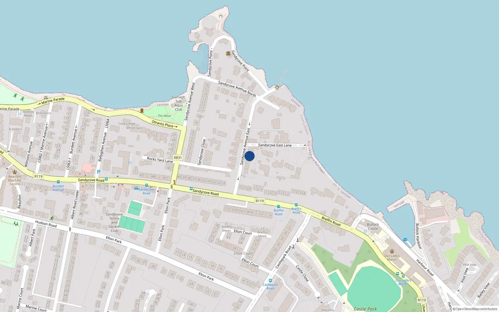 Overhead map showing the location of 4 Sandycove Avenue East, Sandycove, Dublin