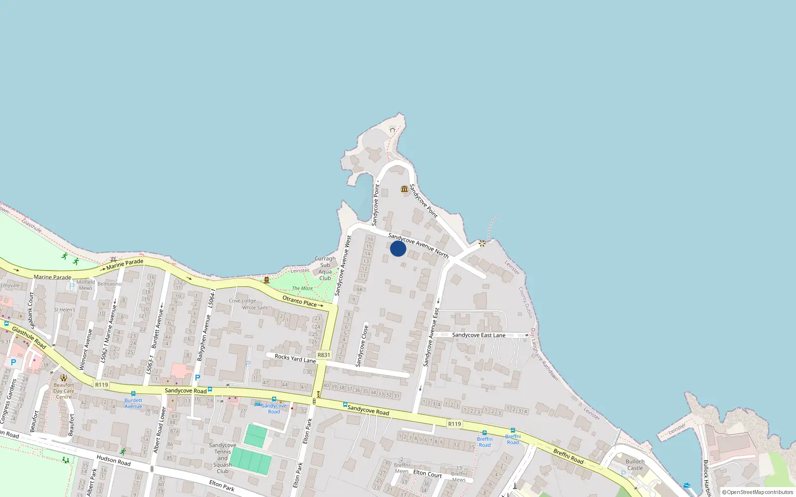 Overhead map showing the location of 4 Sandycove Avenue, Dublin