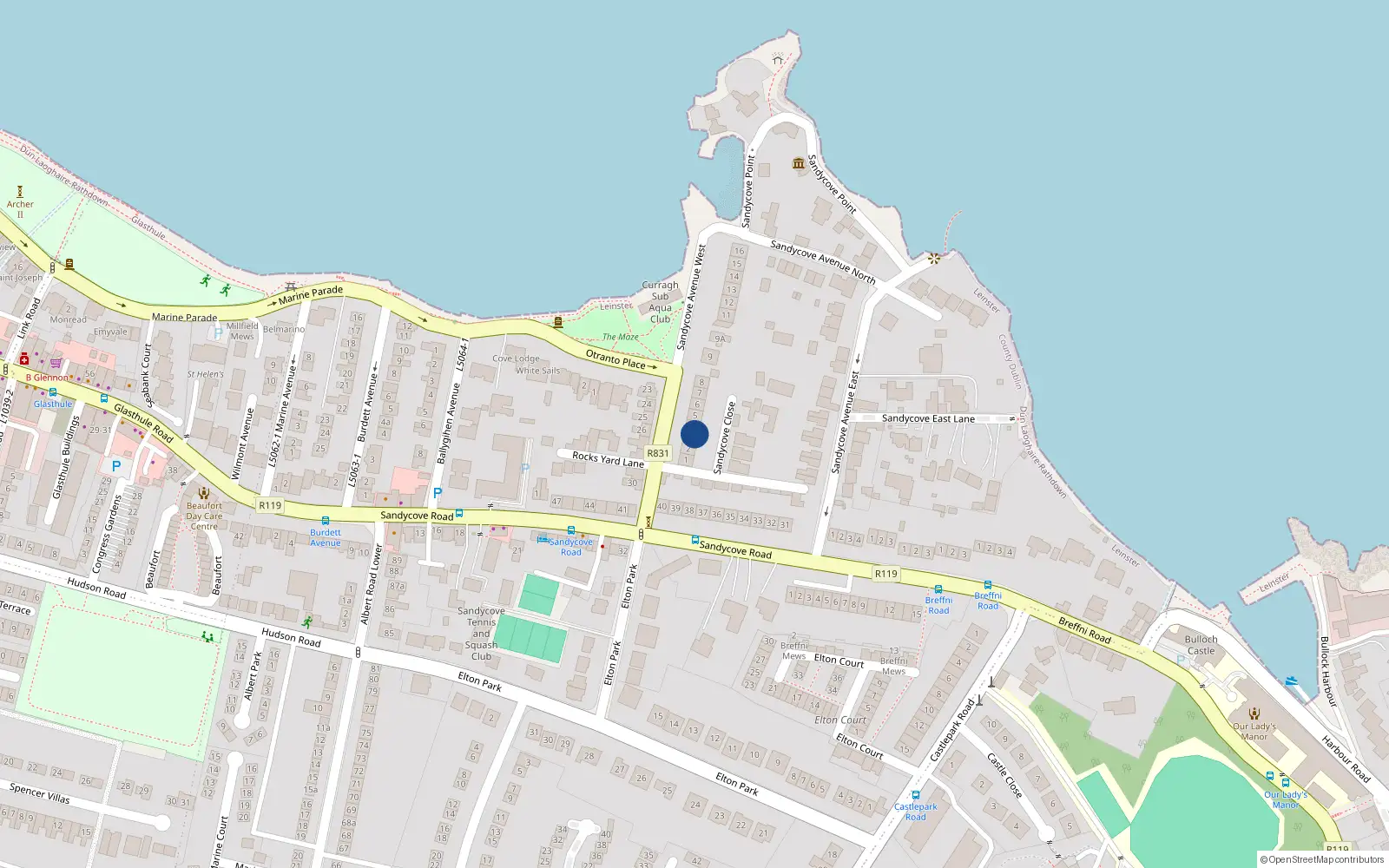 Overhead map showing the location of 4 Sandycove Avenue West, Sandycove, Co Dublin