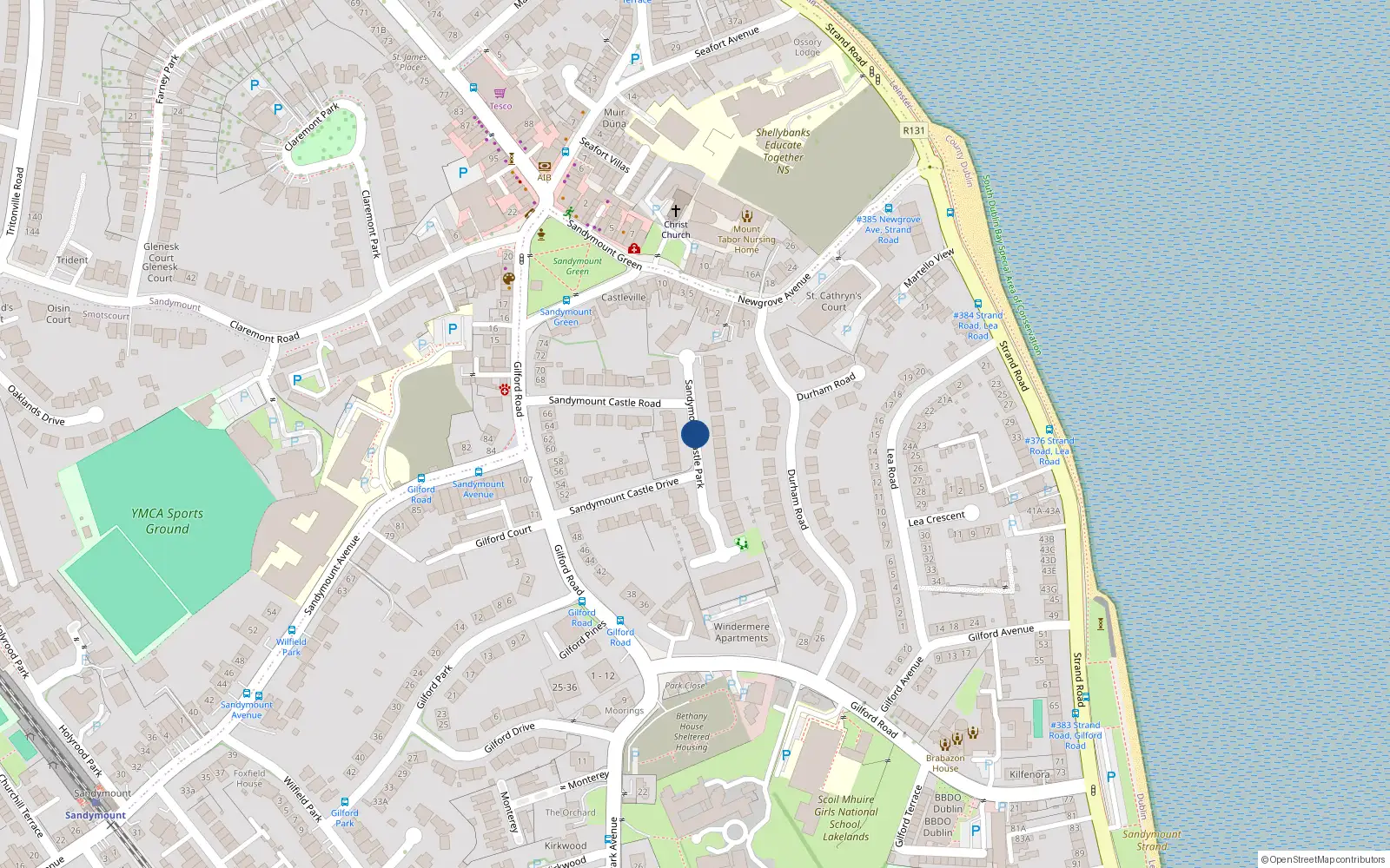 Overhead map showing the location of 4 Sandymount Castle Park, Sandymount