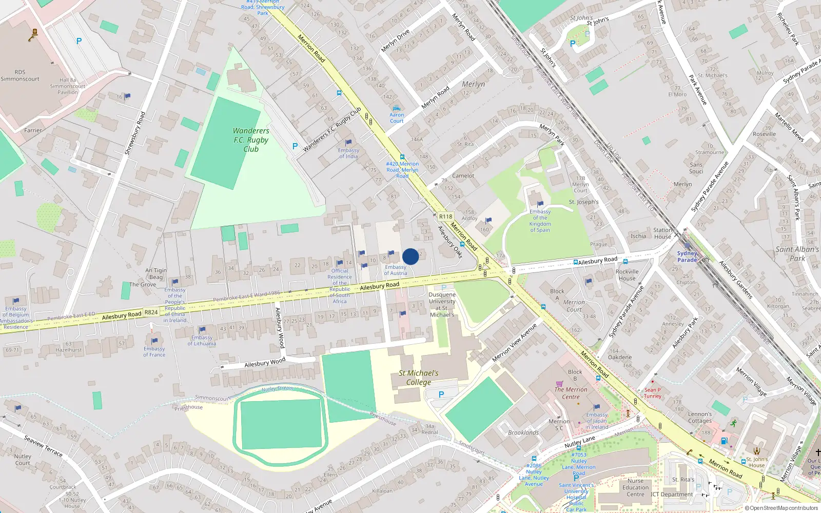 Overhead map showing the location of 4, Sandymount Court, Sandymount