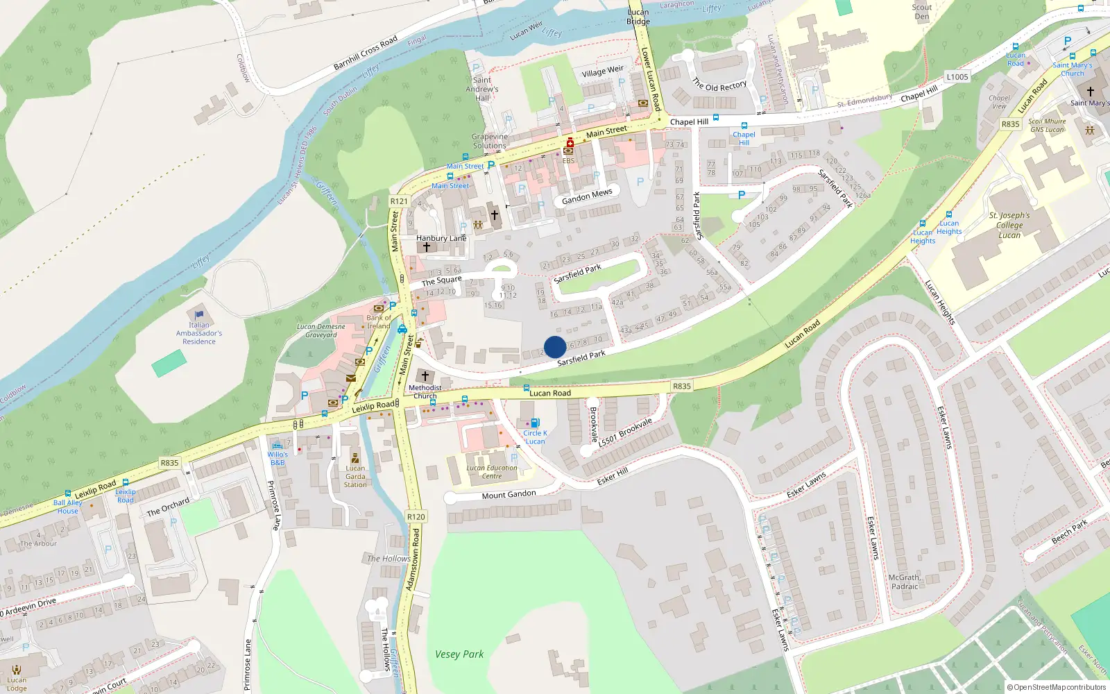 Overhead map showing the location of 4 Sarsfield Park, Lucan