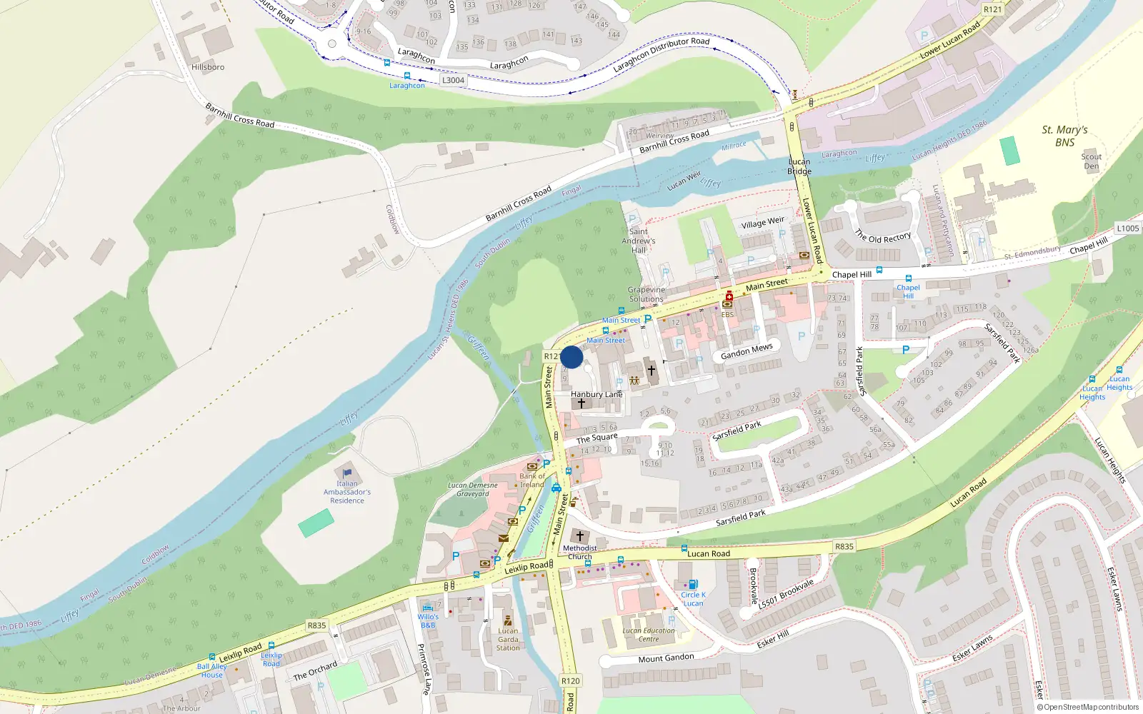 Overhead map showing the location of 4 Sarsfield Terrace, Main St, Lucan