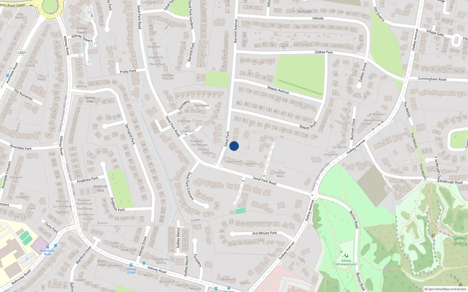 Overhead map showing the location of 4 Saval Grove, Dalkey, Co Dublin