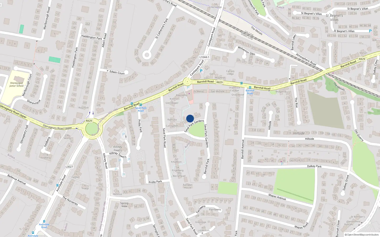 Overhead map showing the location of 4 Saval Park Gardens, Dalkey, Dublin