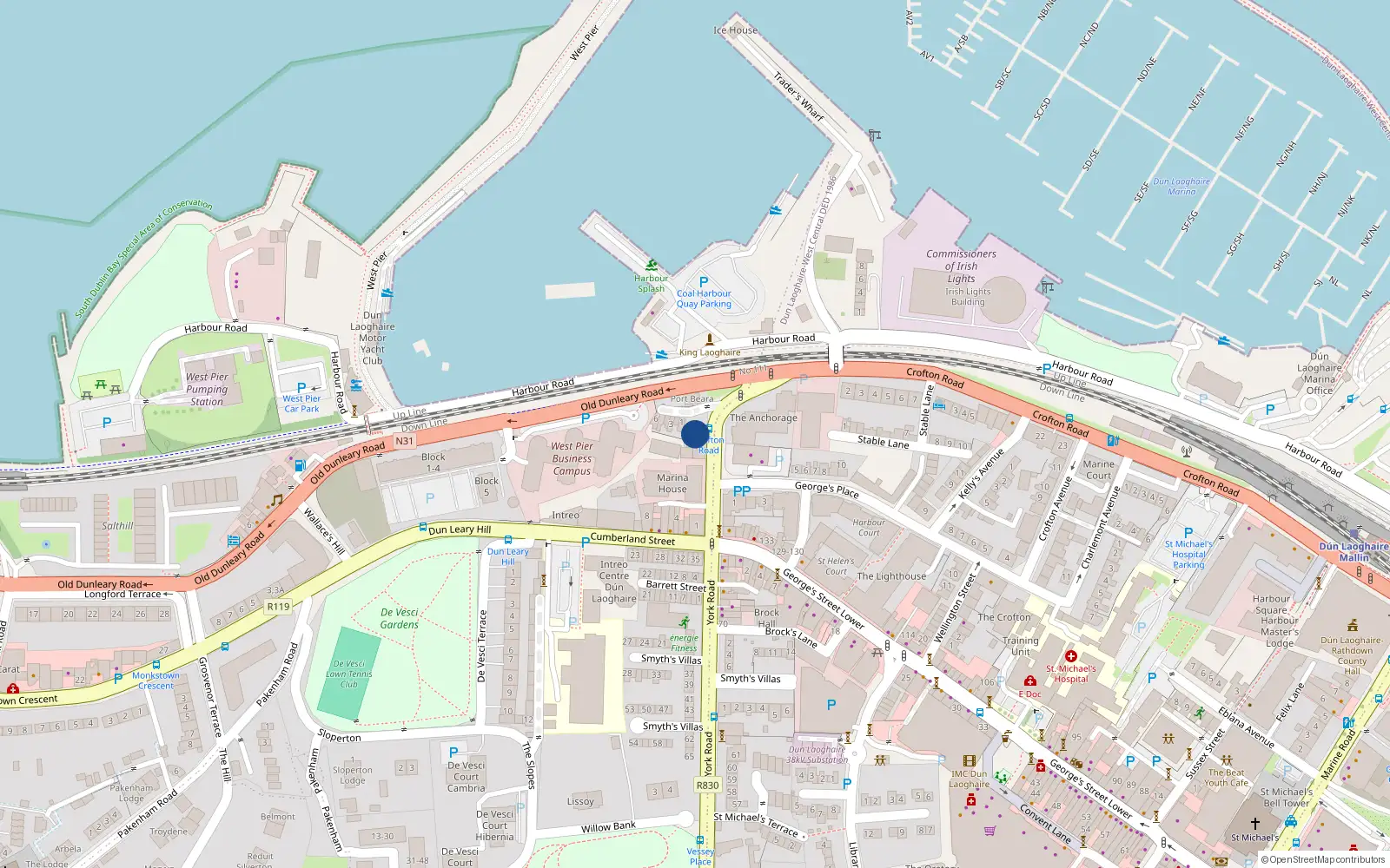 Overhead map showing the location of 4 Sea View Terrace, Clarence Street, Dun Laoghaire