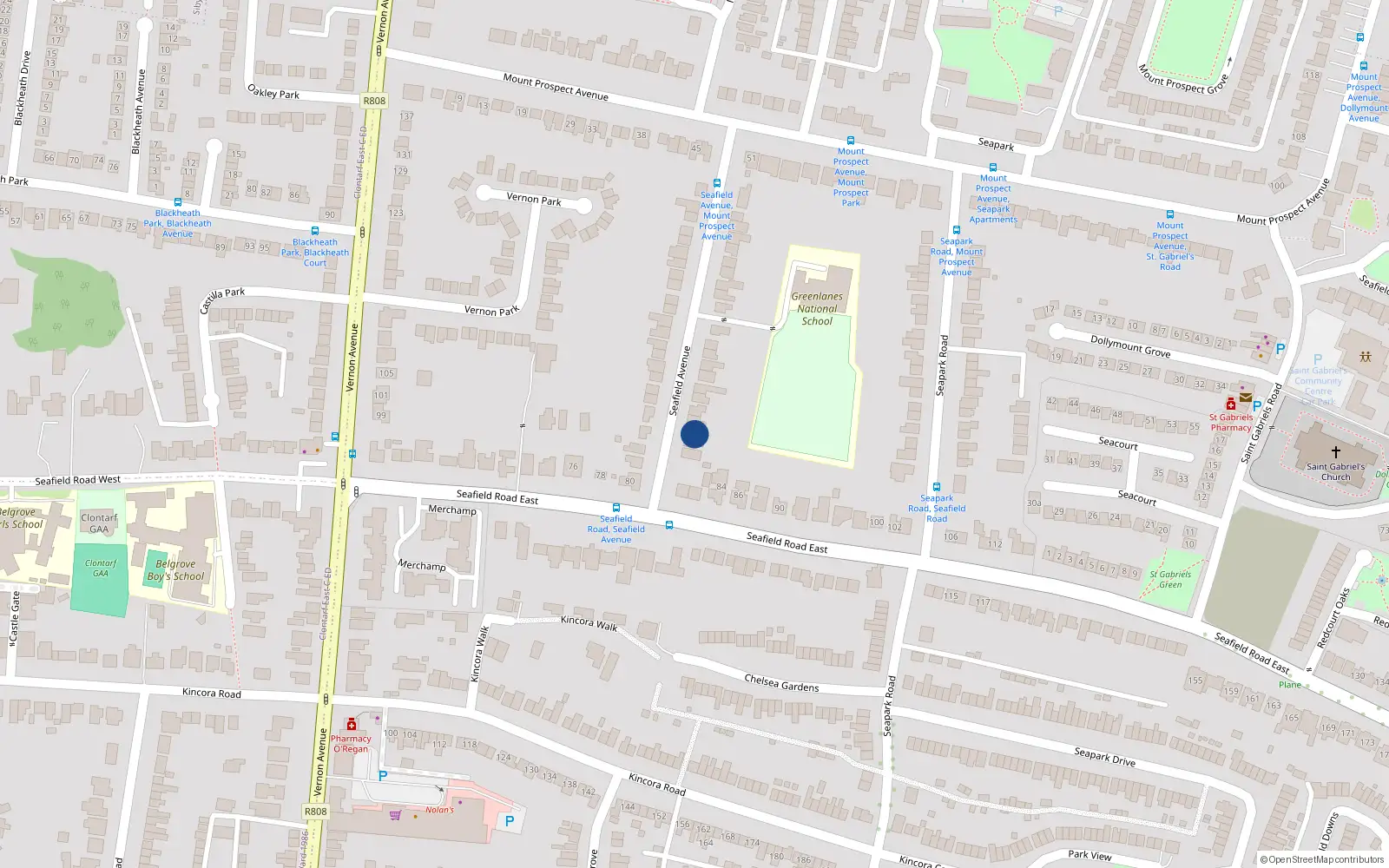 Overhead map showing the location of 4 Seafield Avenue, Dublin 3