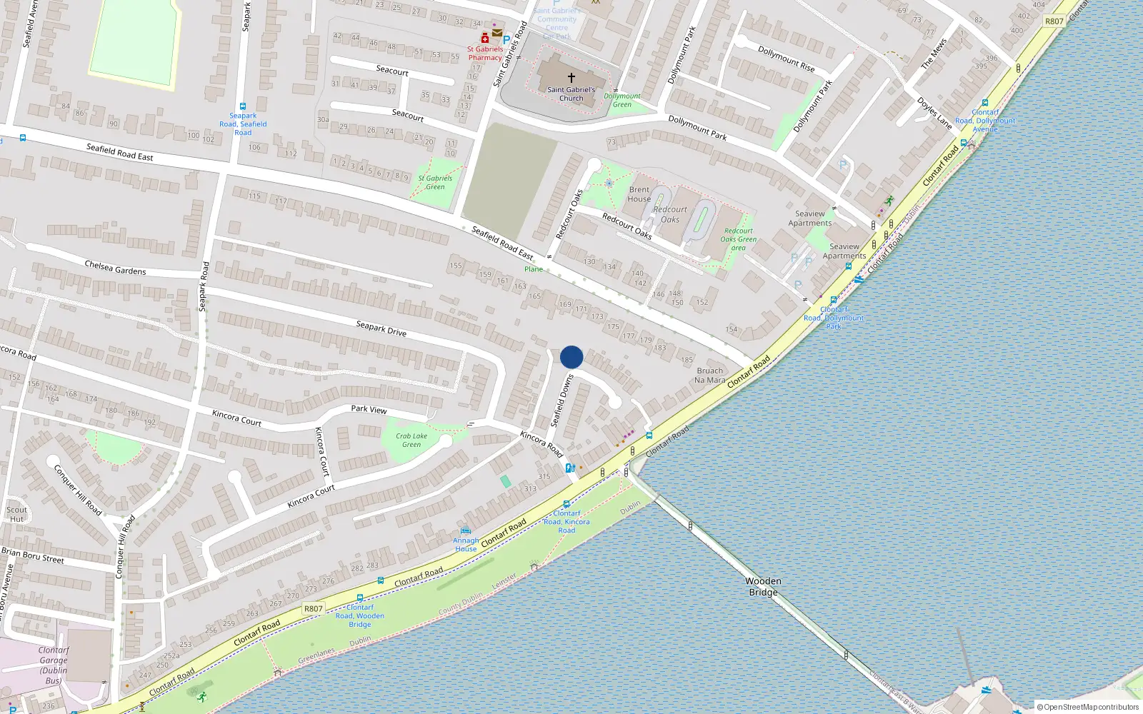 Overhead map showing the location of 4 Seafield Downs, Clontarf, Dublin 3
