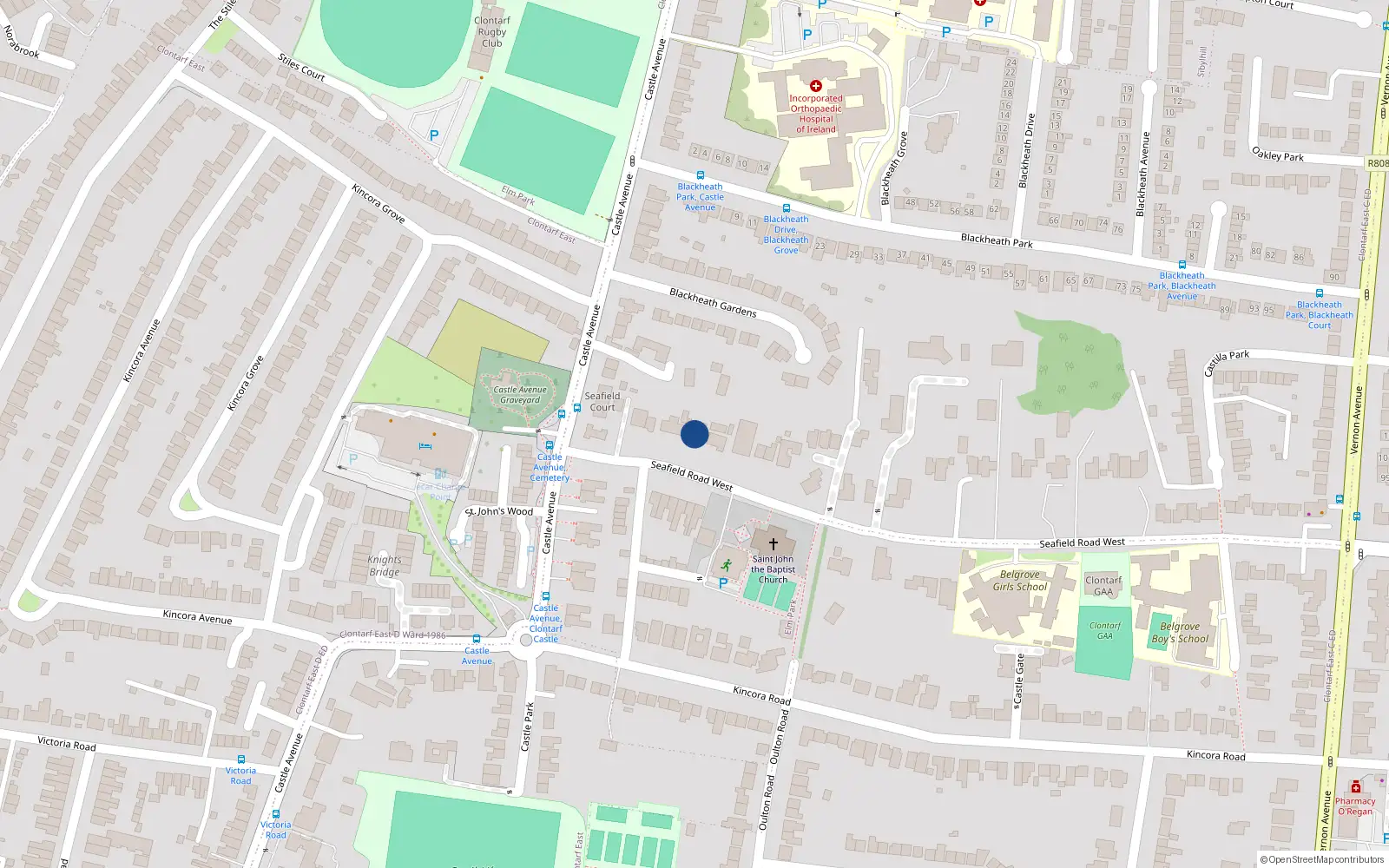 Overhead map showing the location of 4 Seafield Road West, Clontarf, Dublin 3