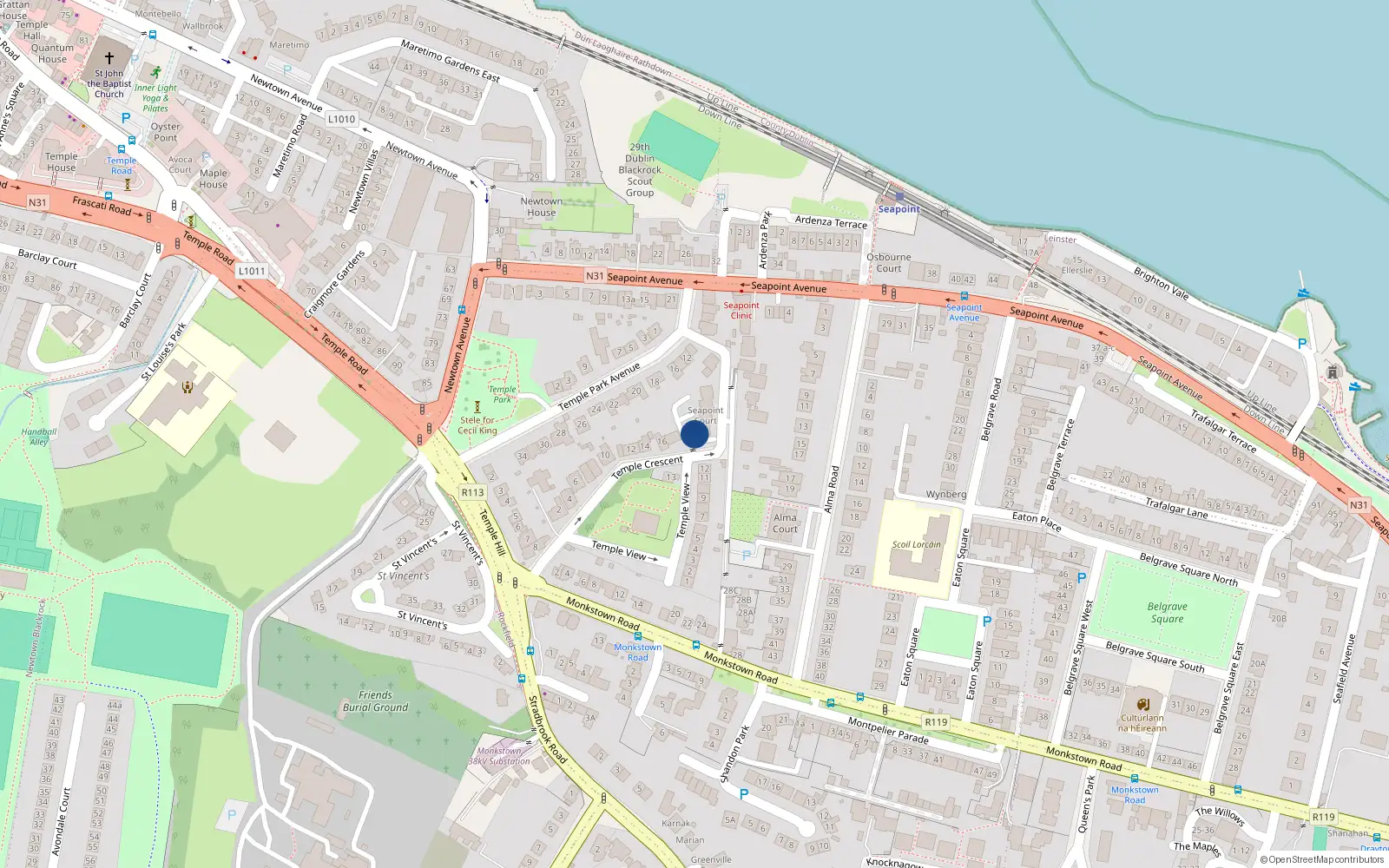 Overhead map showing the location of 4 Seapoint Court, Temple Crescent, Blackrock