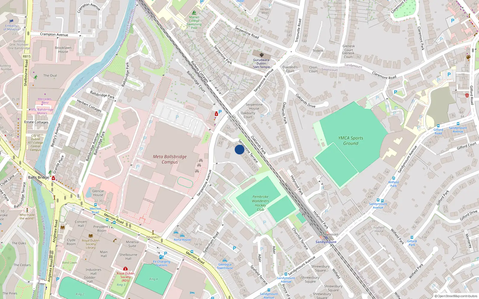 Overhead map showing the location of 4 Serpentine Terrace, Ballsbridge