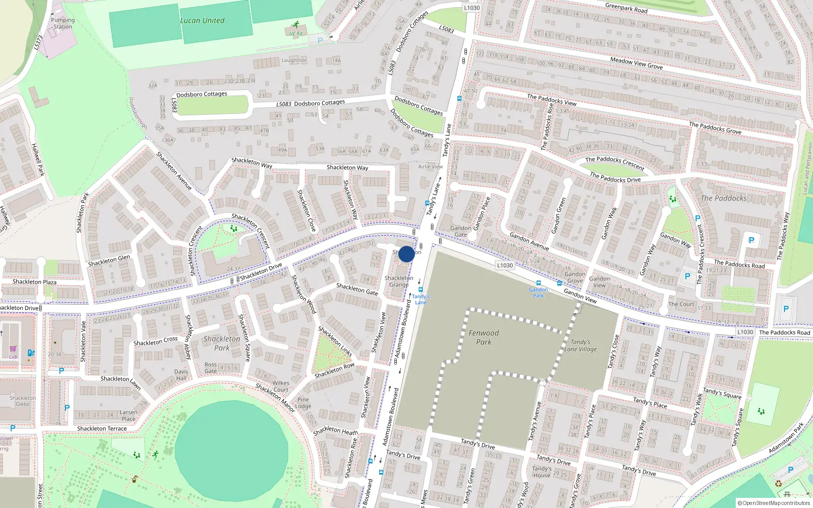 Overhead map showing the location of 4 Shackleton Mall, Shackleton Park, Lucan