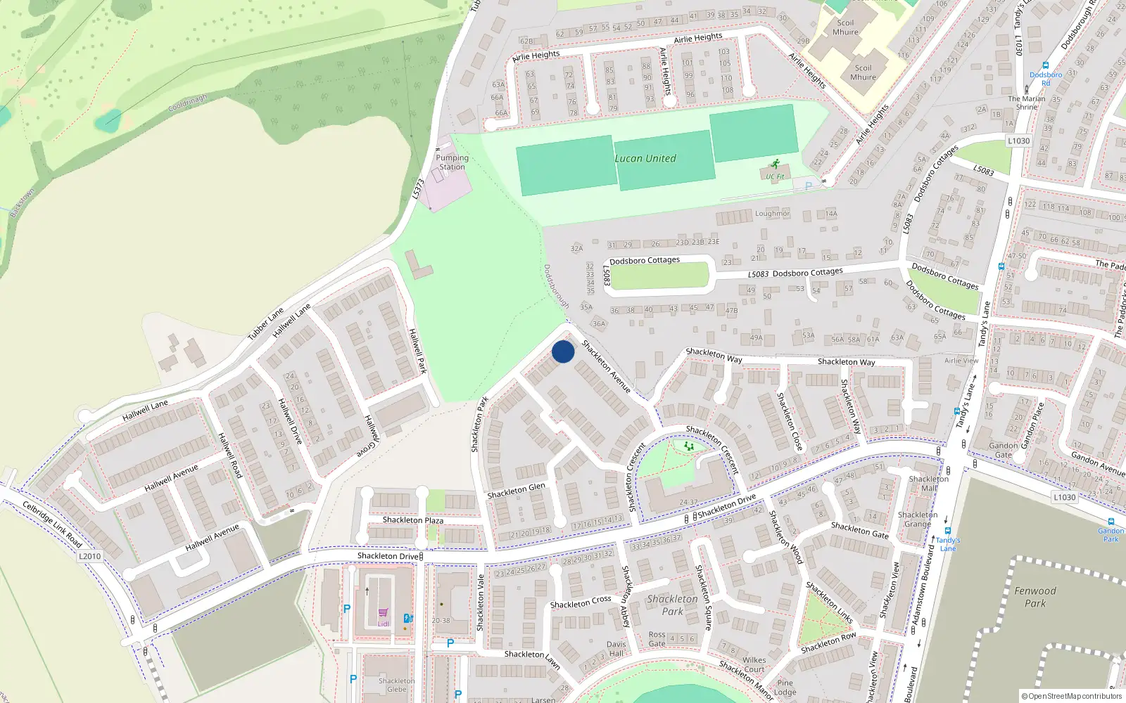 Overhead map showing the location of 4 Shackleton Park, Lucan