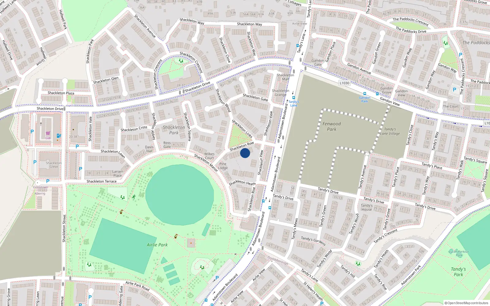 Overhead map showing the location of 4 Shackleton Row, Shackleton Park, Lucan