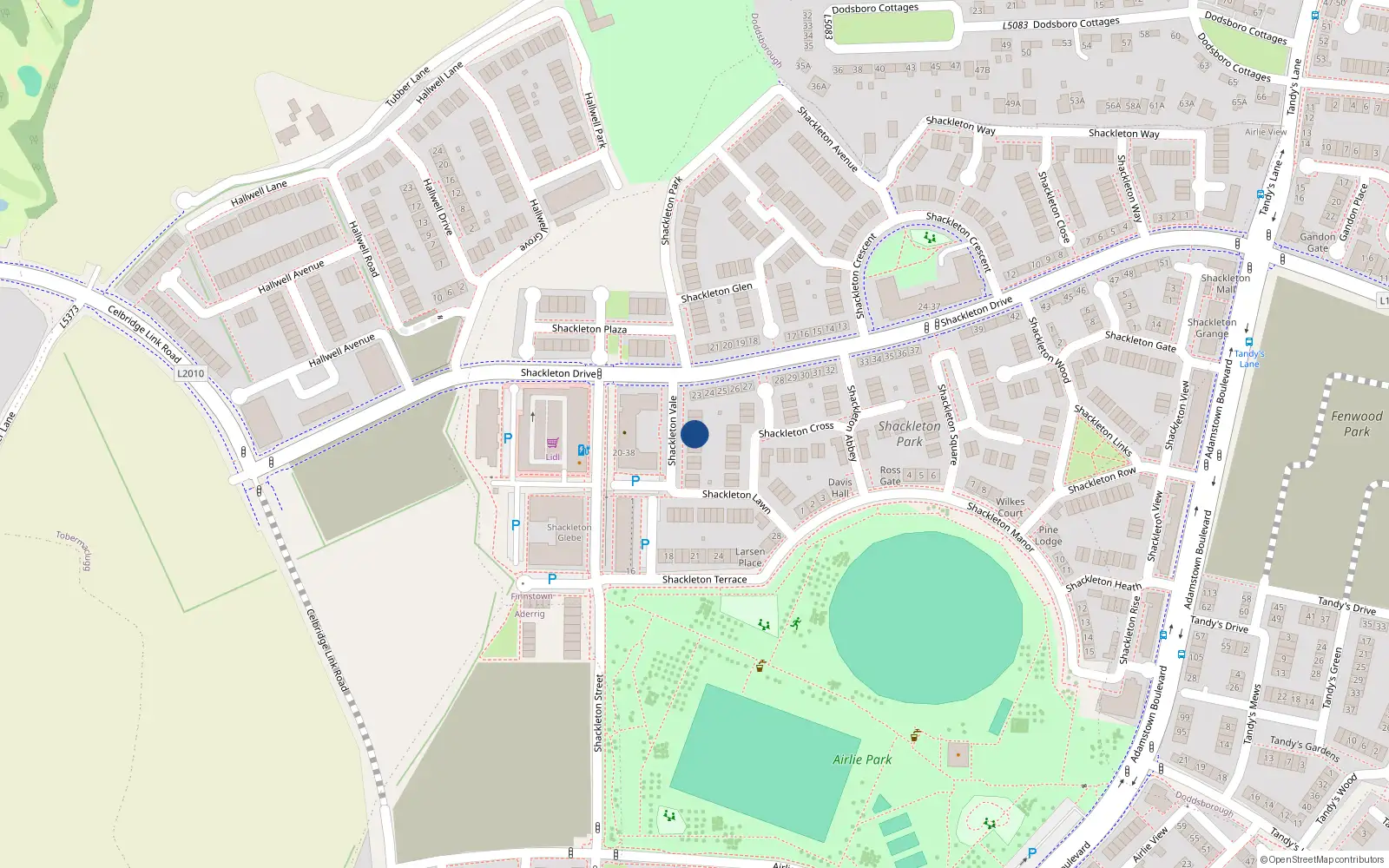 Overhead map showing the location of 4 Shackleton Vale, Lucan