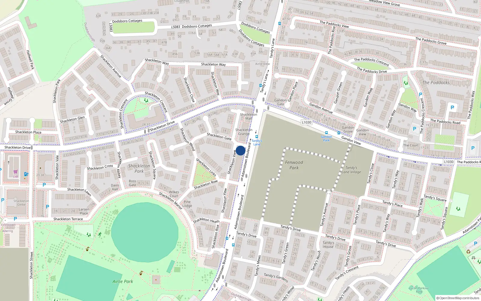 Overhead map showing the location of 4 Shackleton View, Lucan, Dublin