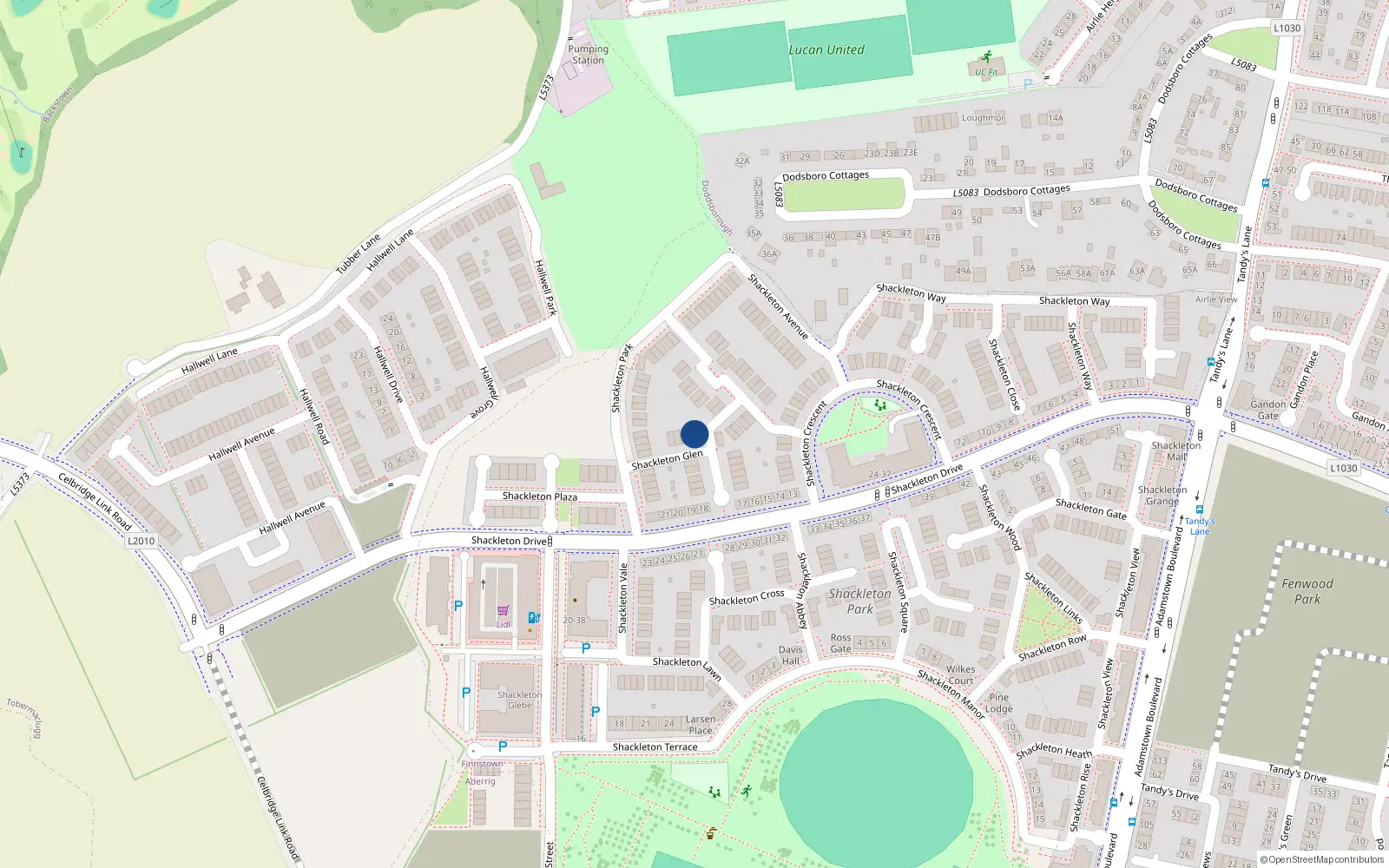 Overhead map showing the location of 4 Shackleton Glen, Lucan