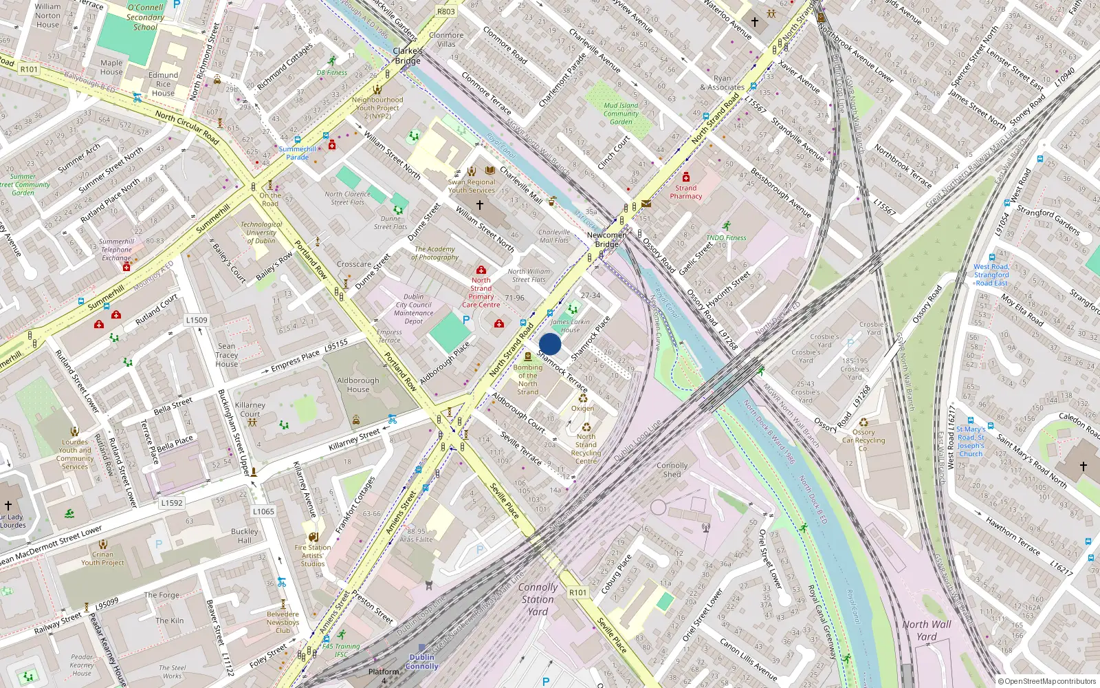 Overhead map showing the location of 4 Shamrock Terrace, Dublin 3