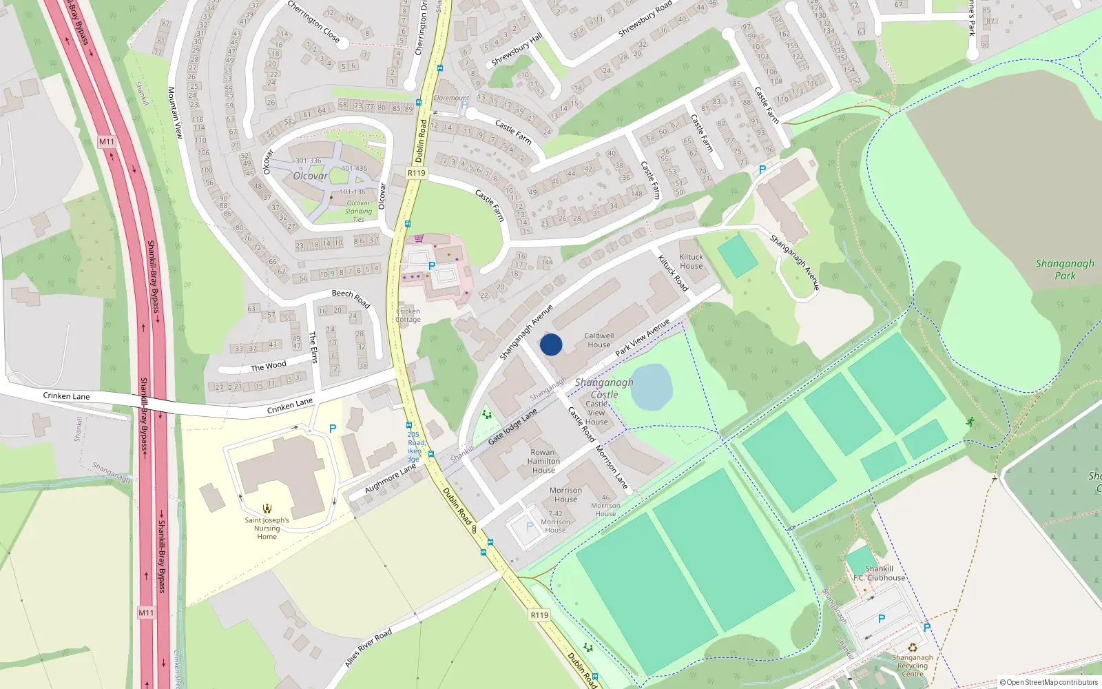 Overhead map showing the location of 4 Shanganagh Avenue, Dublin 18