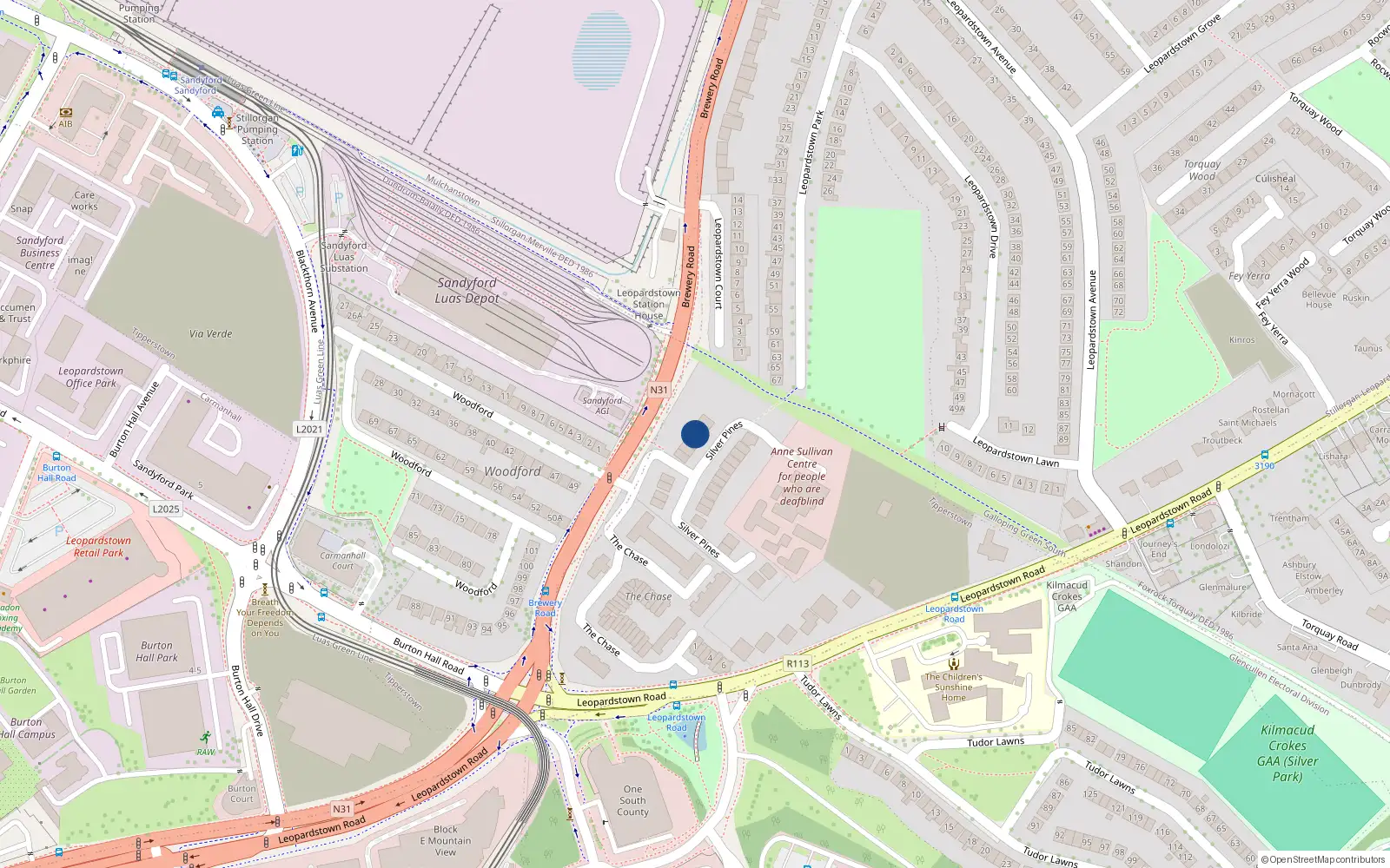 Overhead map showing the location of 4 Silver Pines, Brewery Road, Stillorgan