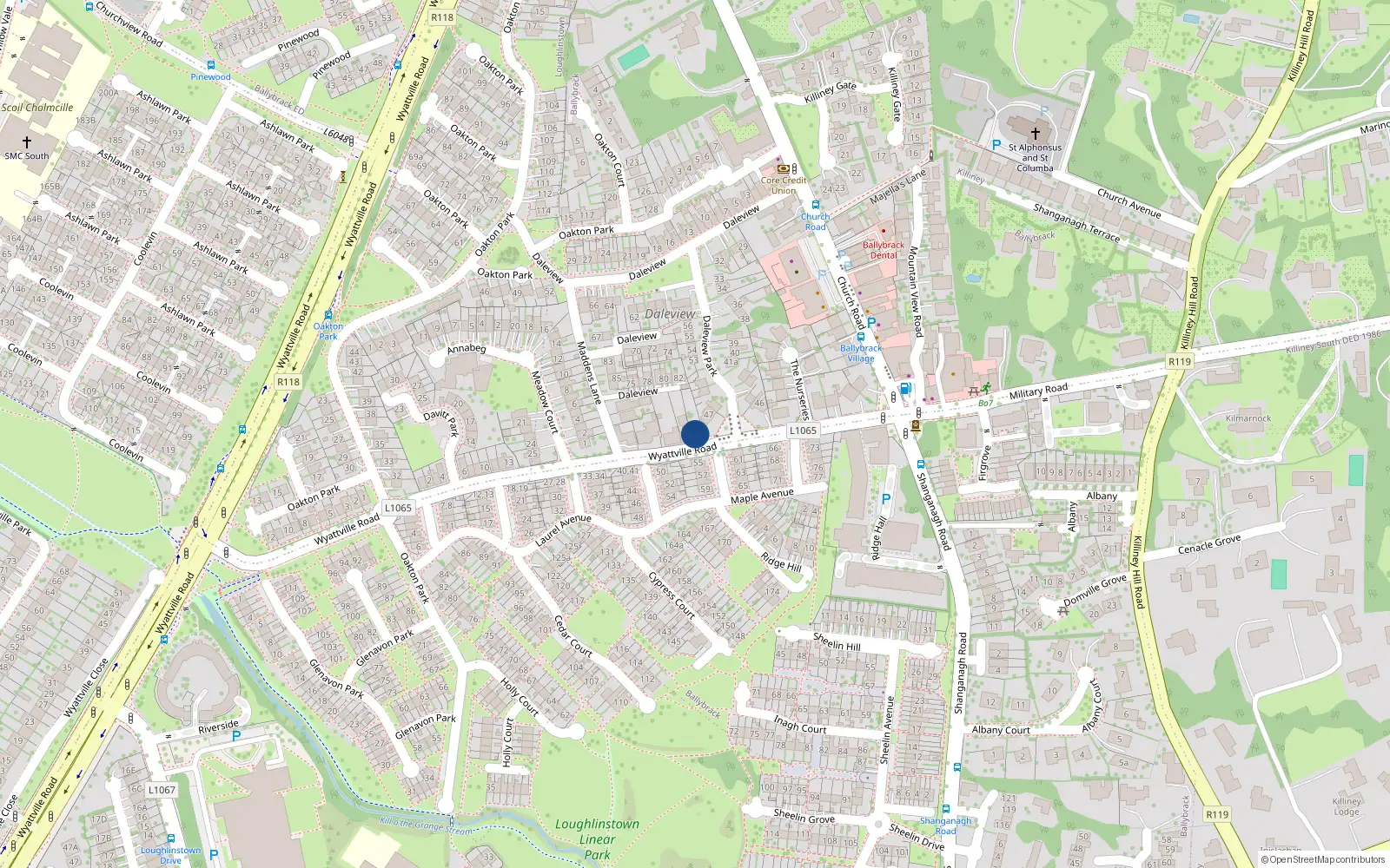 Overhead map showing the location of 4 Smyth's Cottages, Wyattville Road, Ballybrack