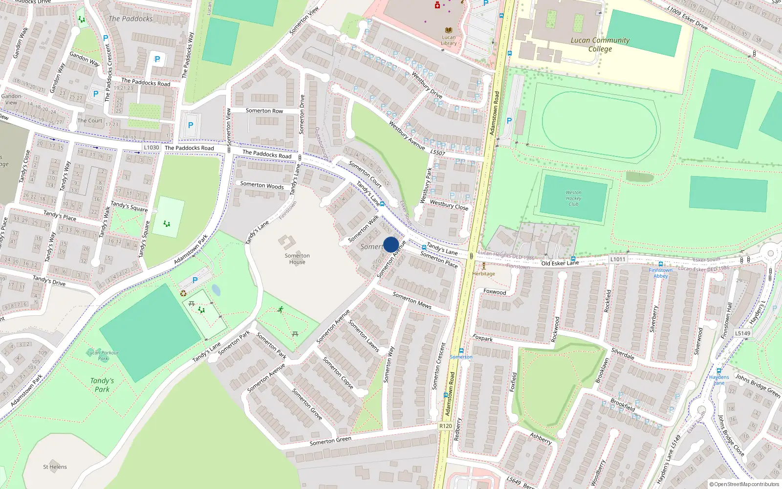 Overhead map showing the location of 4 Somerton Avenue, Lucan