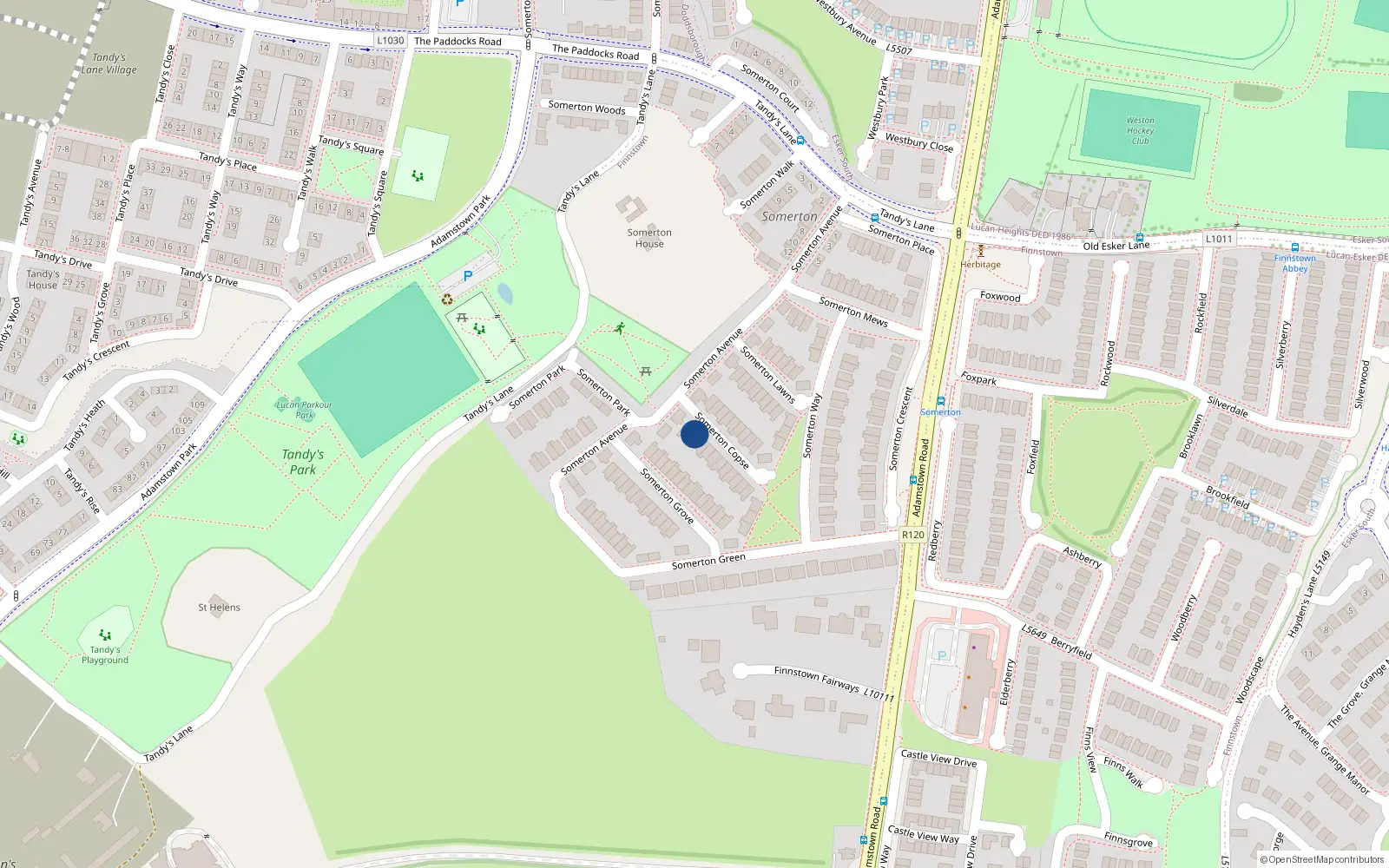 Overhead map showing the location of 4 Somerton Copse, Finnstown