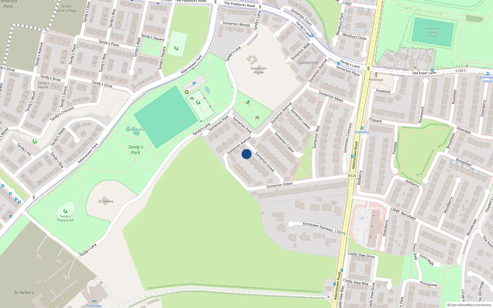 Overhead map showing the location of 4 Somerton Grove, Lucan