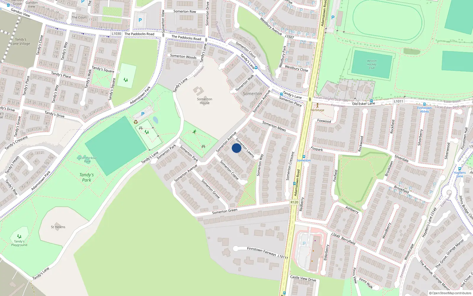 Overhead map showing the location of 4 Somerton Lawns, Lucan