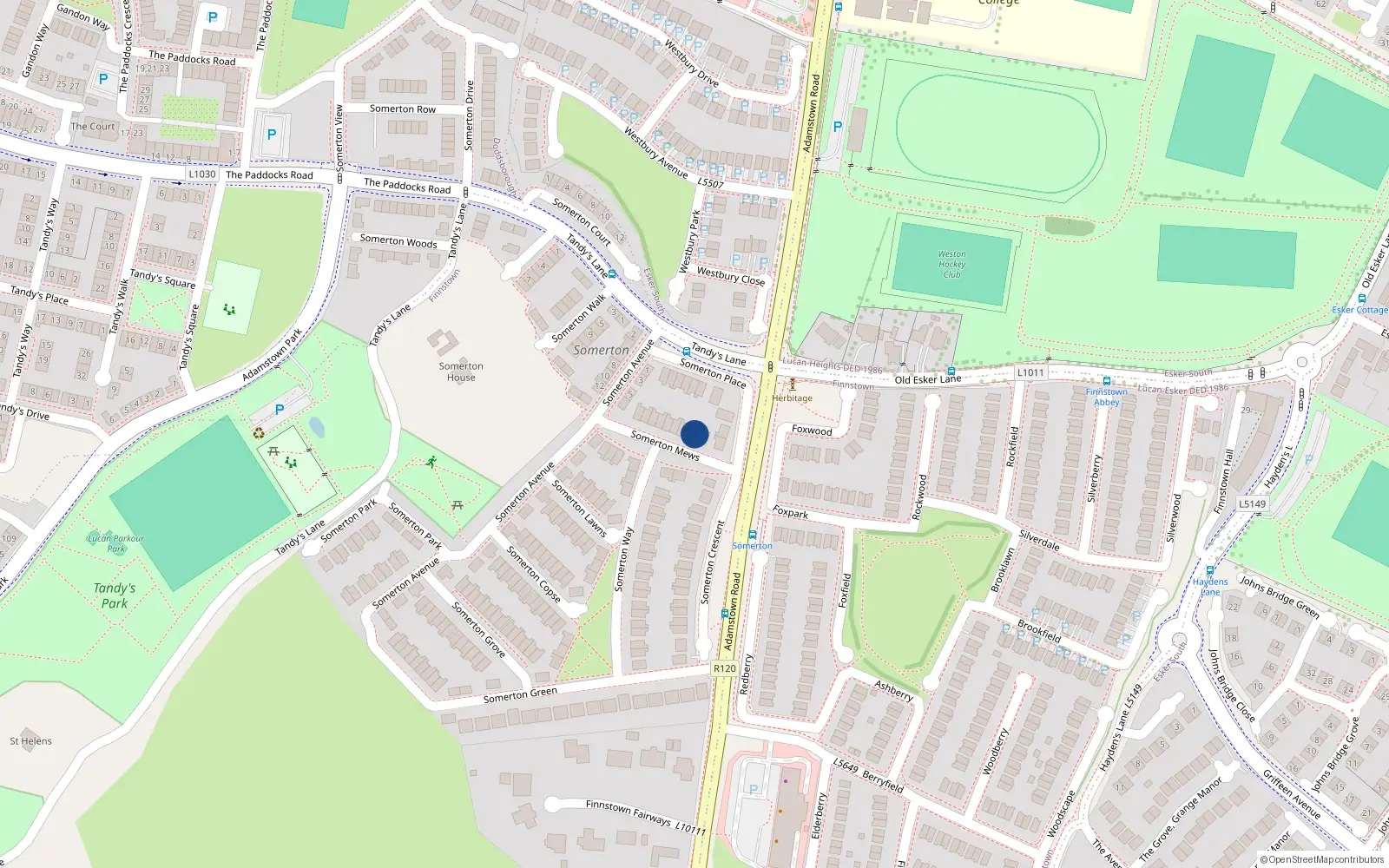 Overhead map showing the location of 4 Somerton Mews, Finnstown