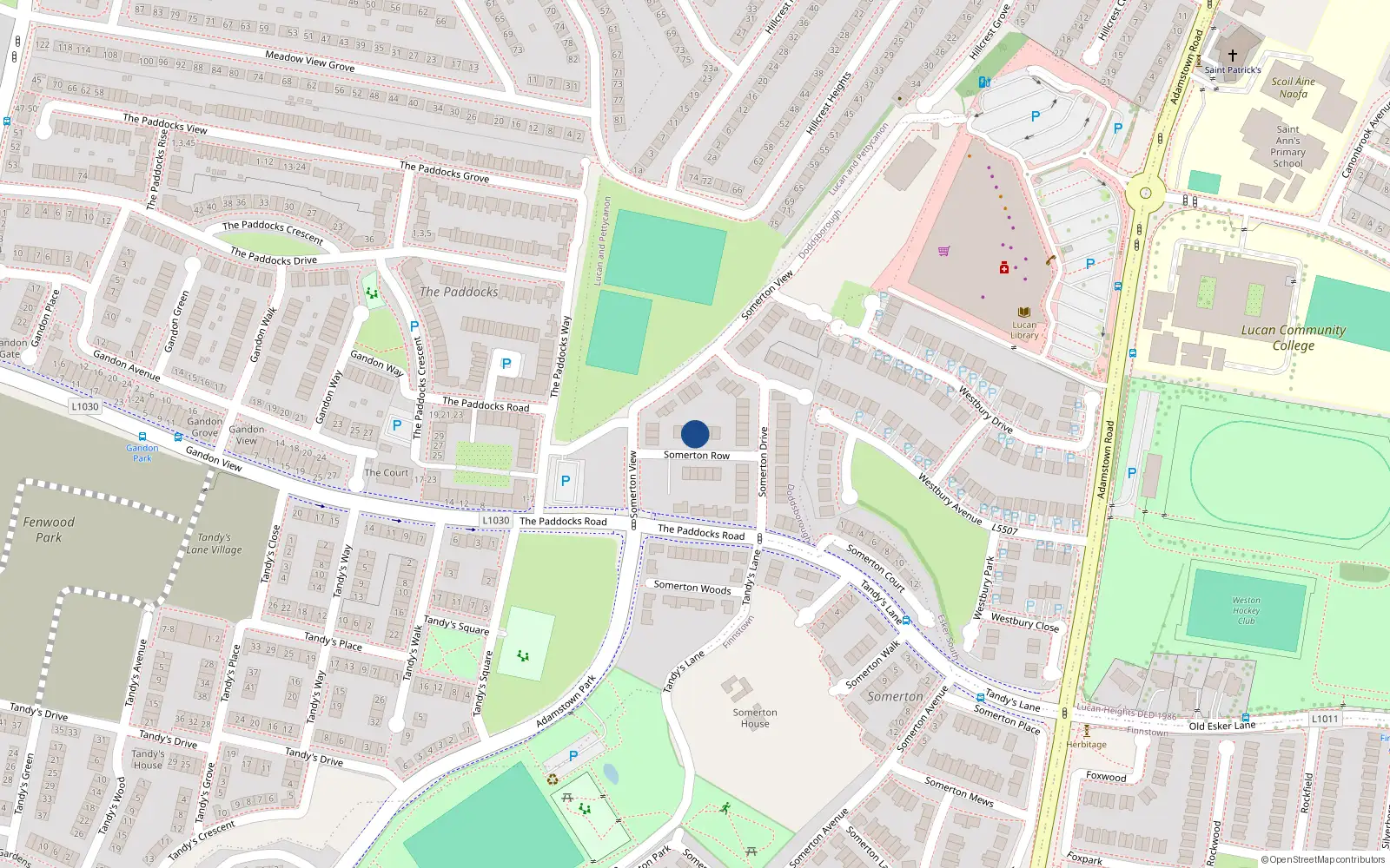 Overhead map showing the location of 4 Somerton Row, Lucan