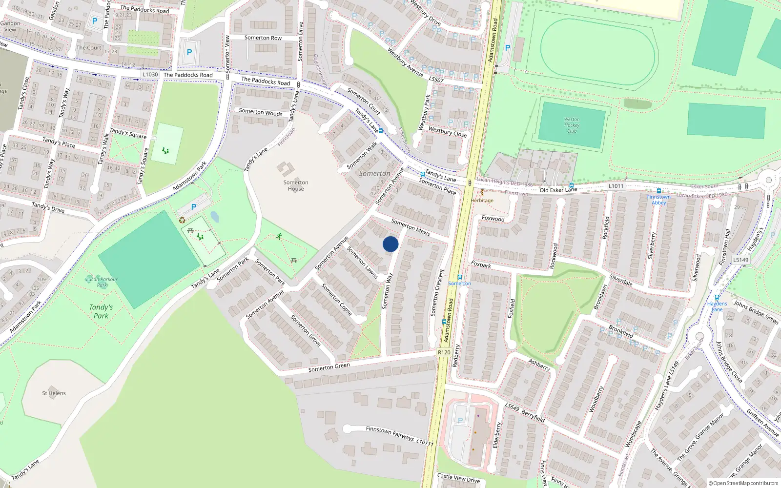 Overhead map showing the location of 4 Somerton Way, Lucan