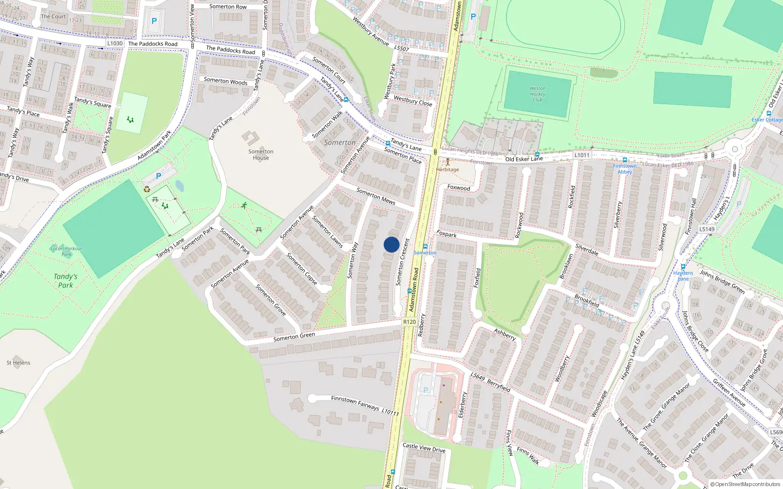 Overhead map showing the location of 4 Someton Crescent, Newcastle Road, Lucan