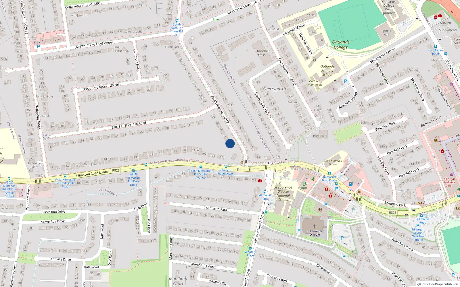 Overhead map showing the location of 4 South Avenue, Mount Merrion, Co Dublin