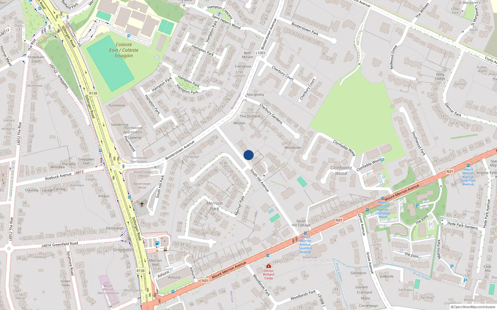 Overhead map showing the location of 4 South Hill Avenue, Blackrock, Dublin