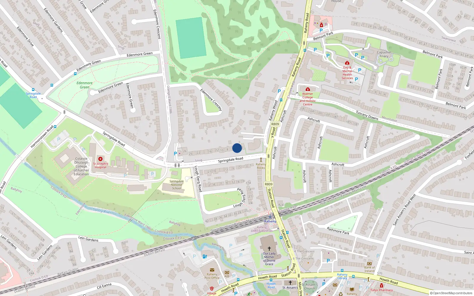 Overhead map showing the location of 4 Springdale Road, Dublin 5
