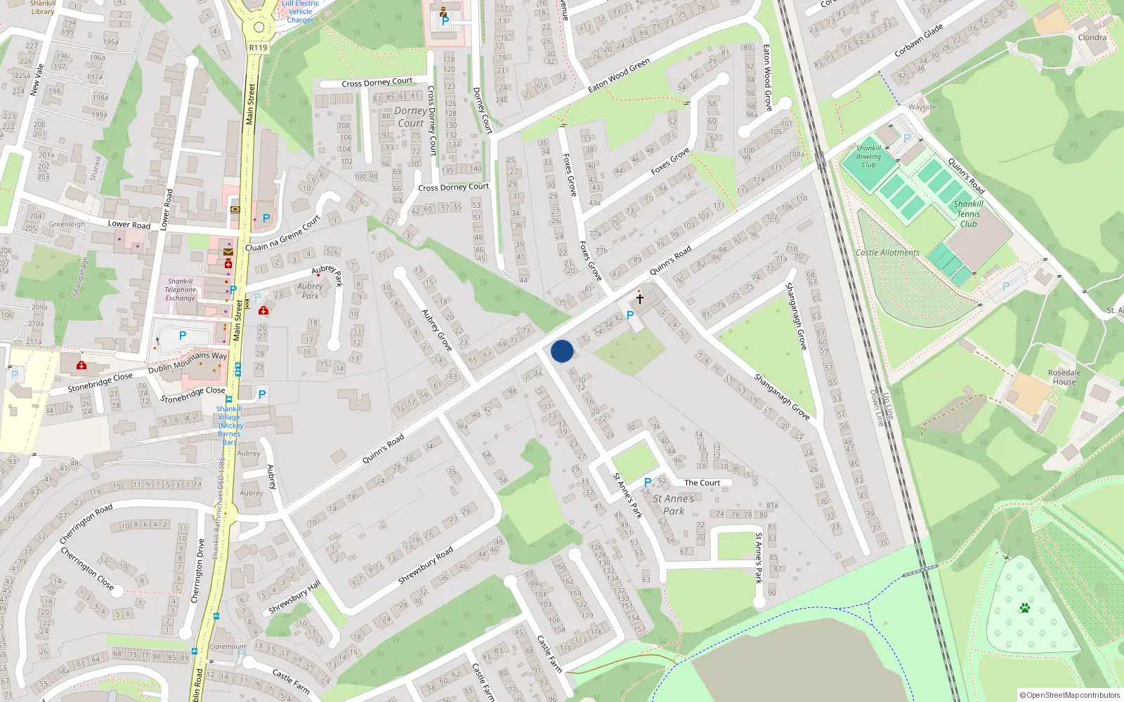 Overhead map showing the location of 4 St Annes Park, Quinns Road, Shankill