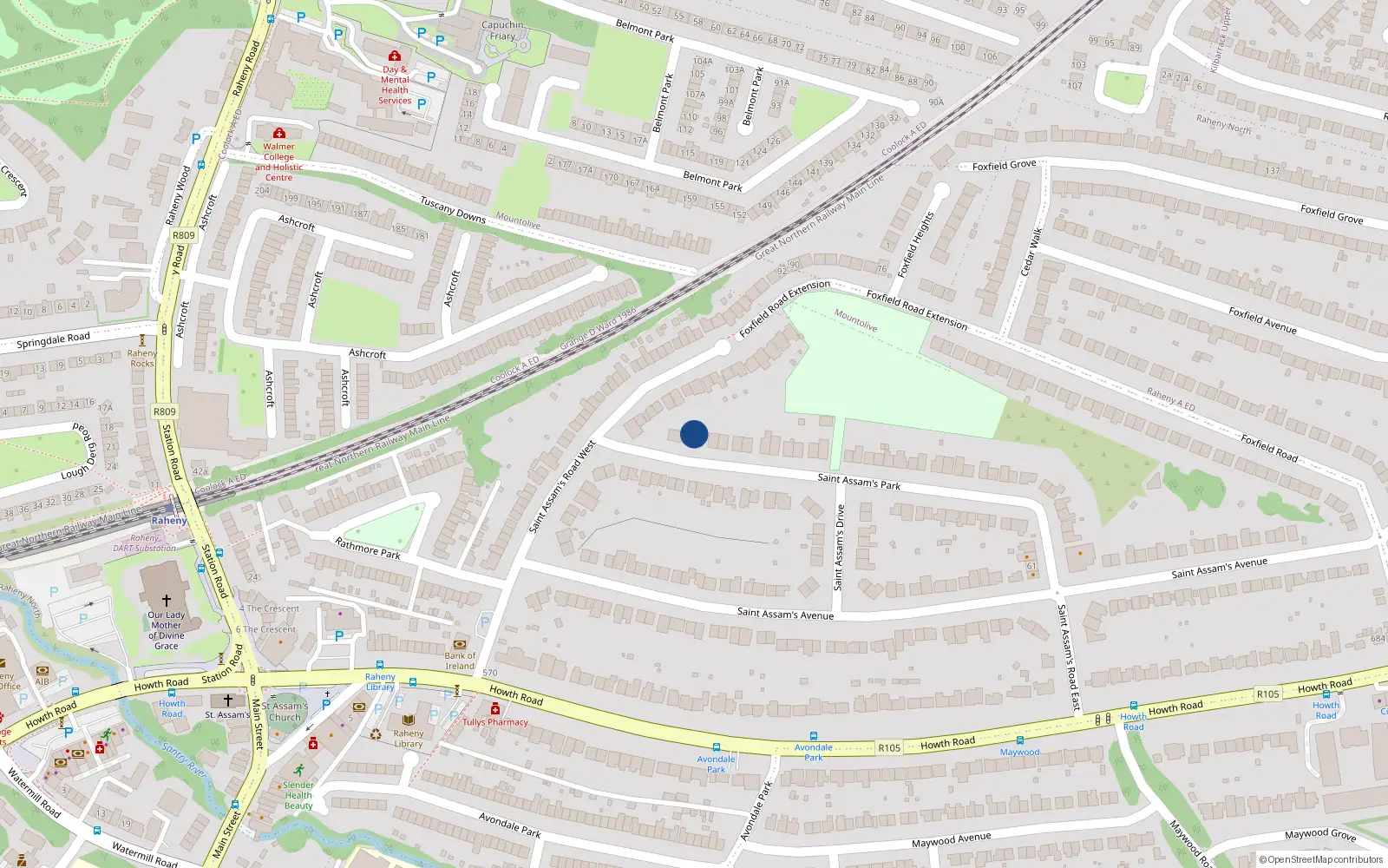 Overhead map showing the location of 4 Saint Assam's Park, Dublin 5