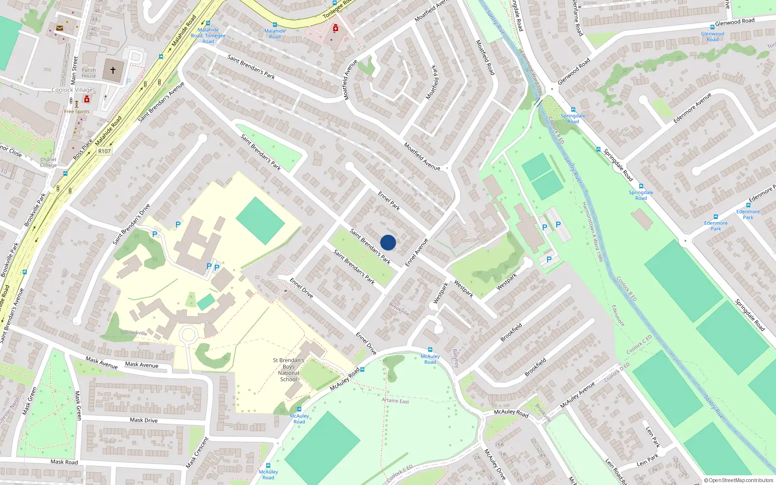 Overhead map showing the location of 4 St Brendans Park, Coolock, Dublin 5