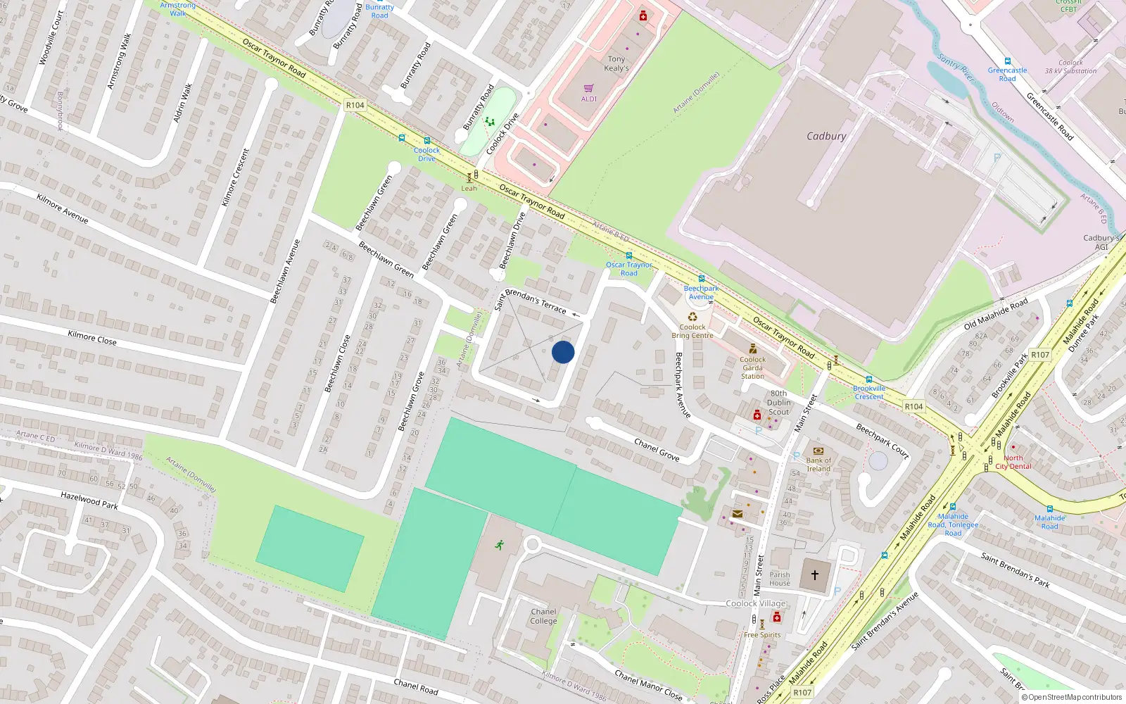 Overhead map showing the location of 4 St Brendans Terrace, Coolock, Dublin 5