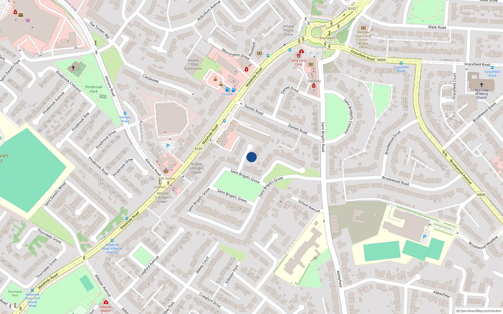 Overhead map showing the location of 4 Clós Naomh Bríd, Dublin 5