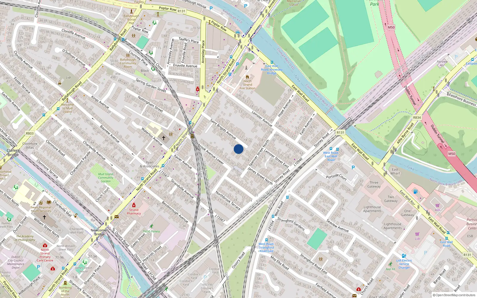 Overhead map showing the location of 4 St Brigids Cottages, North Strand, Dublin 3