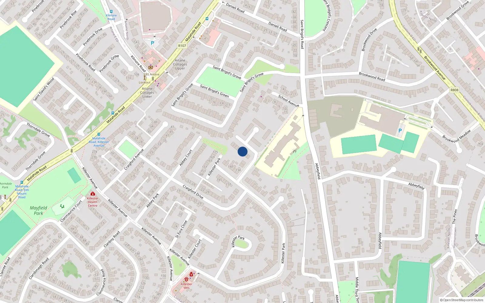 Overhead map showing the location of 4 Saint Brigid's Drive, Dublin 5