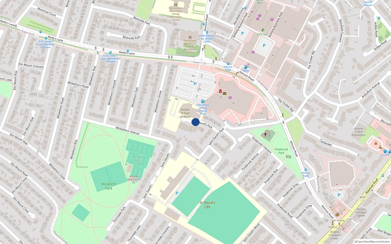 Overhead map showing the location of 4 Saint David's Grove, Dublin 5